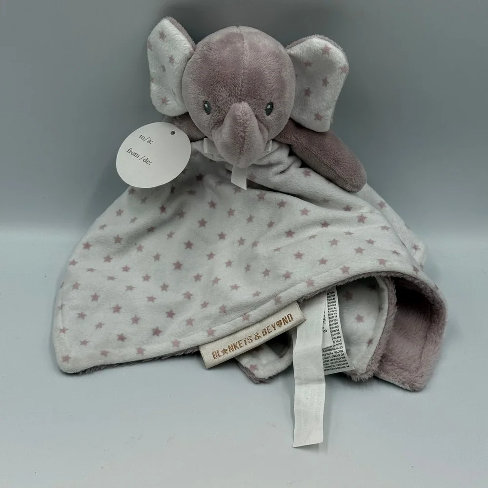 Blankets & Beyond Elephant Lovey Security Blanket Pink Star Mauve Plush NWT